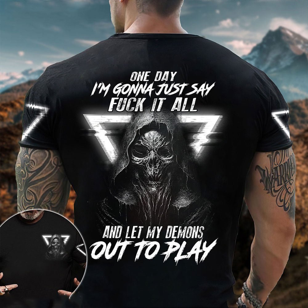 One Day Triangle Dark Skull Print Men's Short Sleeve T-Shirt