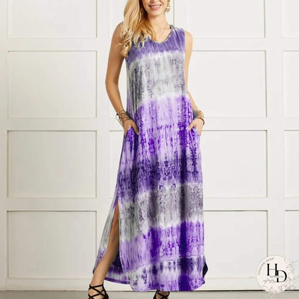 XXS-5XL Womens Boho Sleeveless Maxi DressSummer Casual Loose Tie dye printingLong Sundress