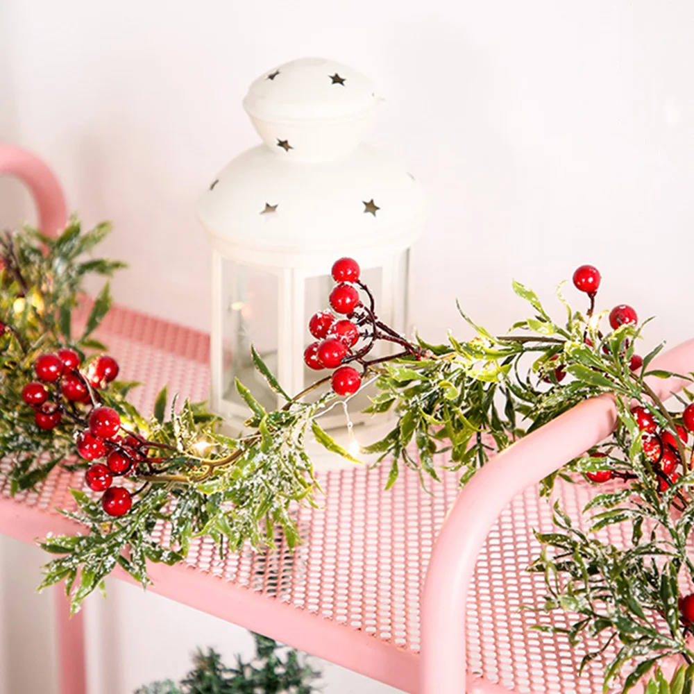 New led Christmas red fruit string lights pine needles decoration decorative festive lights