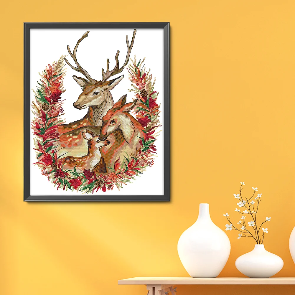 DIY Stamped Cross Stitch 14CT Partial Embroidery 36*47cm - Christmas Deer Family