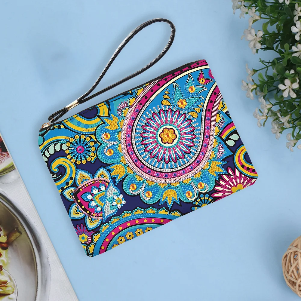 DIY Mandala PU Partial Special Shaped Diamond Painting Wallet Makeup Bag