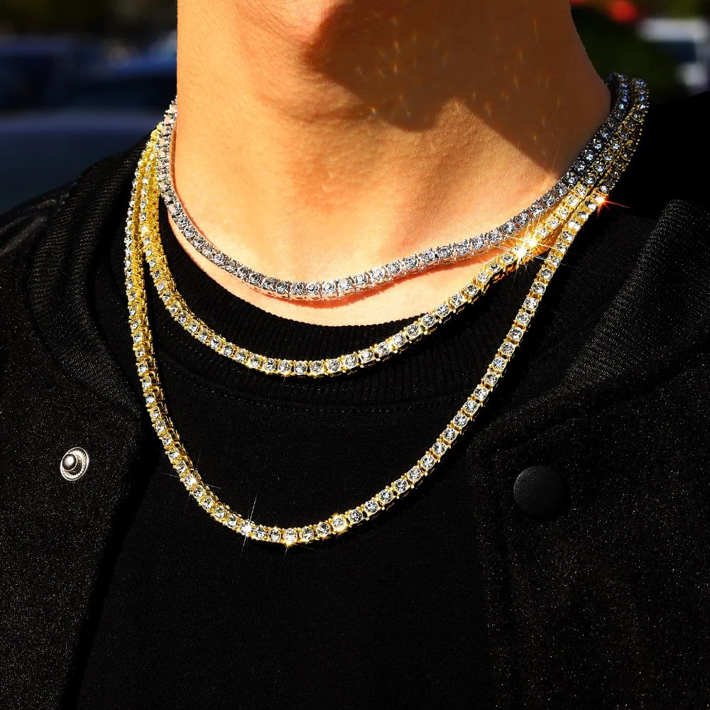 3MM 4MM 5MM 1 Row Tennis Chain Hiphop Jewelry Men Necklace-VESSFUL