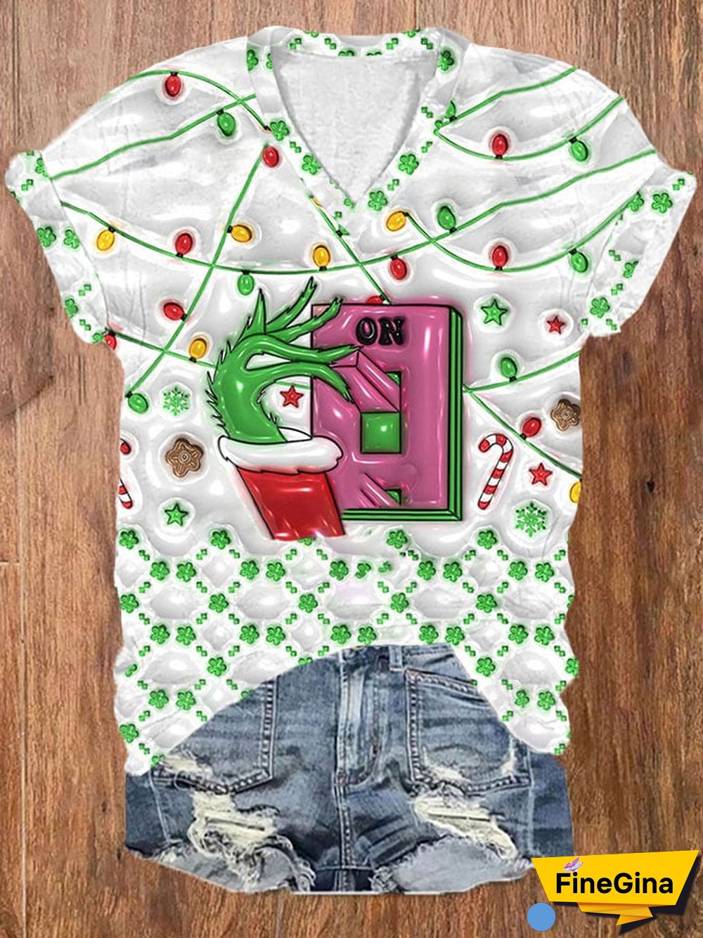 Women's Vintage Christmas Grinch Print T-Shirt