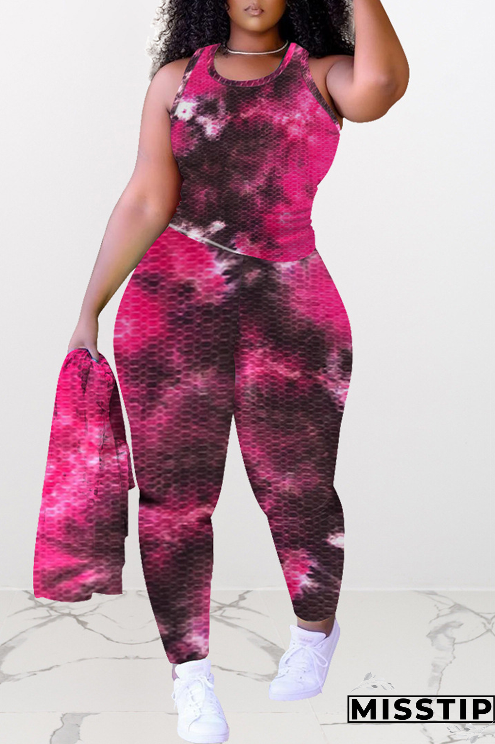 Rose Red Sexy Patchwork Patchwork O Neck Sleeveless Two Pieces