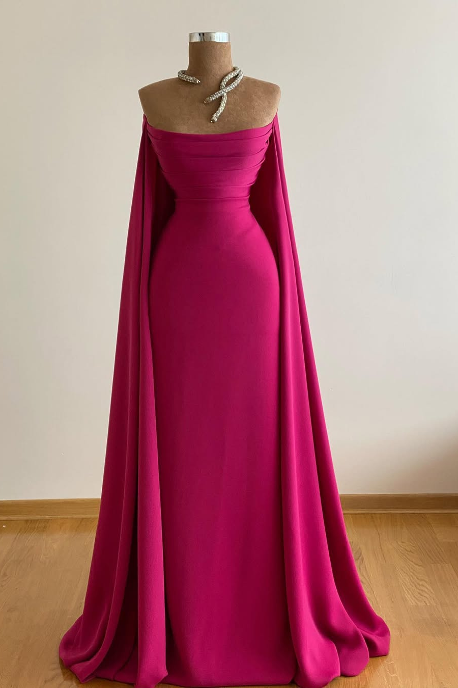 Daisda Fuchsia Sleeveless Strapless Square Mermaid Prom Dress