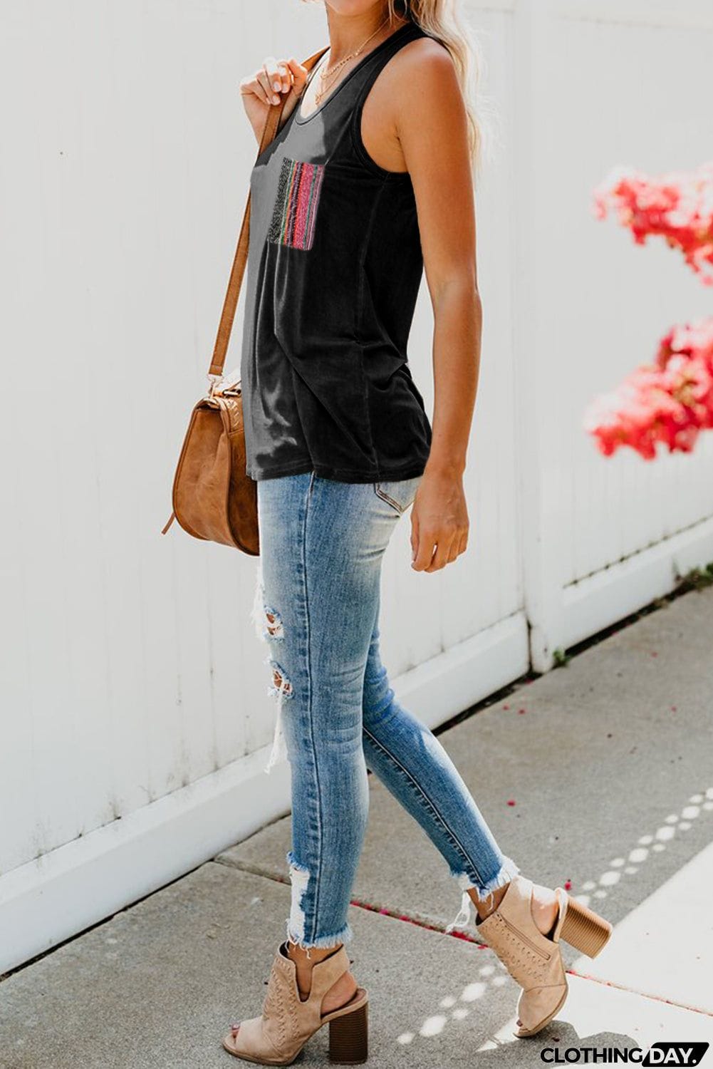 Casual Women Tank Top with Multicolor Pocket