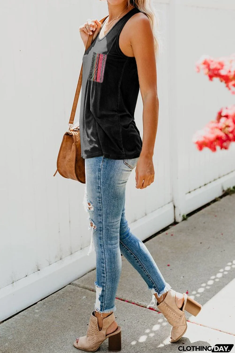 Casual Women Tank Top with Multicolor Pocket