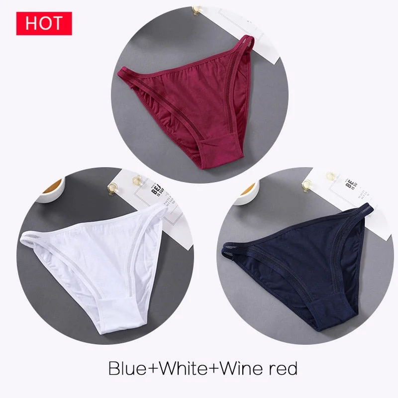 FINETOO M-2XL Bow Cotton Panties 3Pcs/set Women Briefs Girls Plus Size Underpants Low-rise Hollow Underwear Female Lingerie 2021