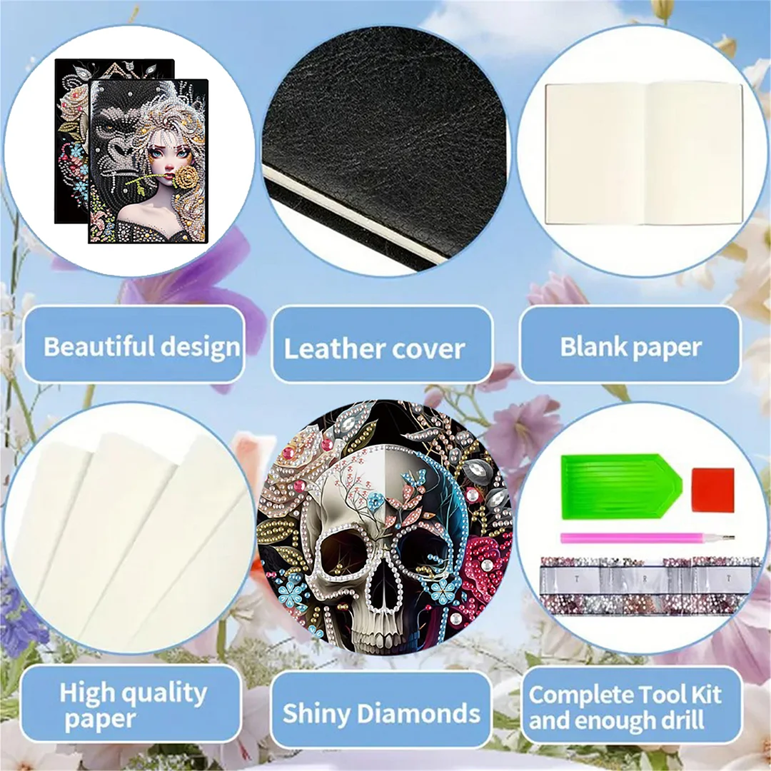 2pcs Girl Partial DIY 50 Pages A5 Diamond Painting Notebook for Study Drawing