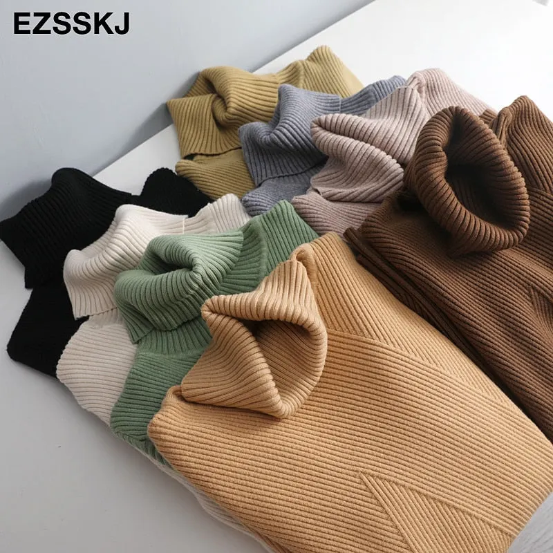 2021 thick Knitted Women high neck Sweater Pullovers Turtleneck Autumn Winter Basic Women Sweaters Slim khaki jacket Pullovers
