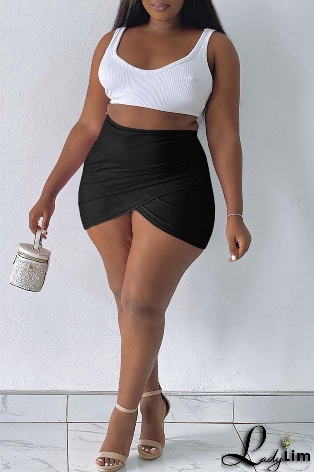 Blue Fashion Casual Solid Patchwork Regular High Waist Skirt