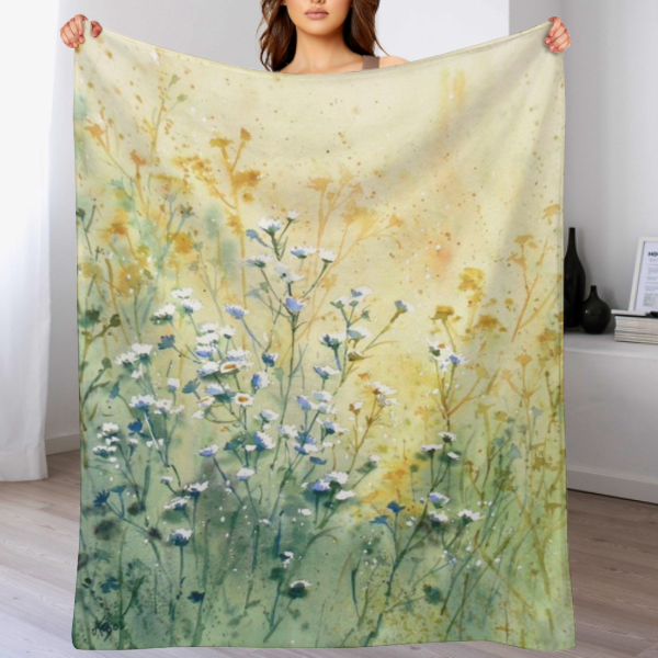 Comstylish Anti-pilling Flannel Ink Floral Print Blanket