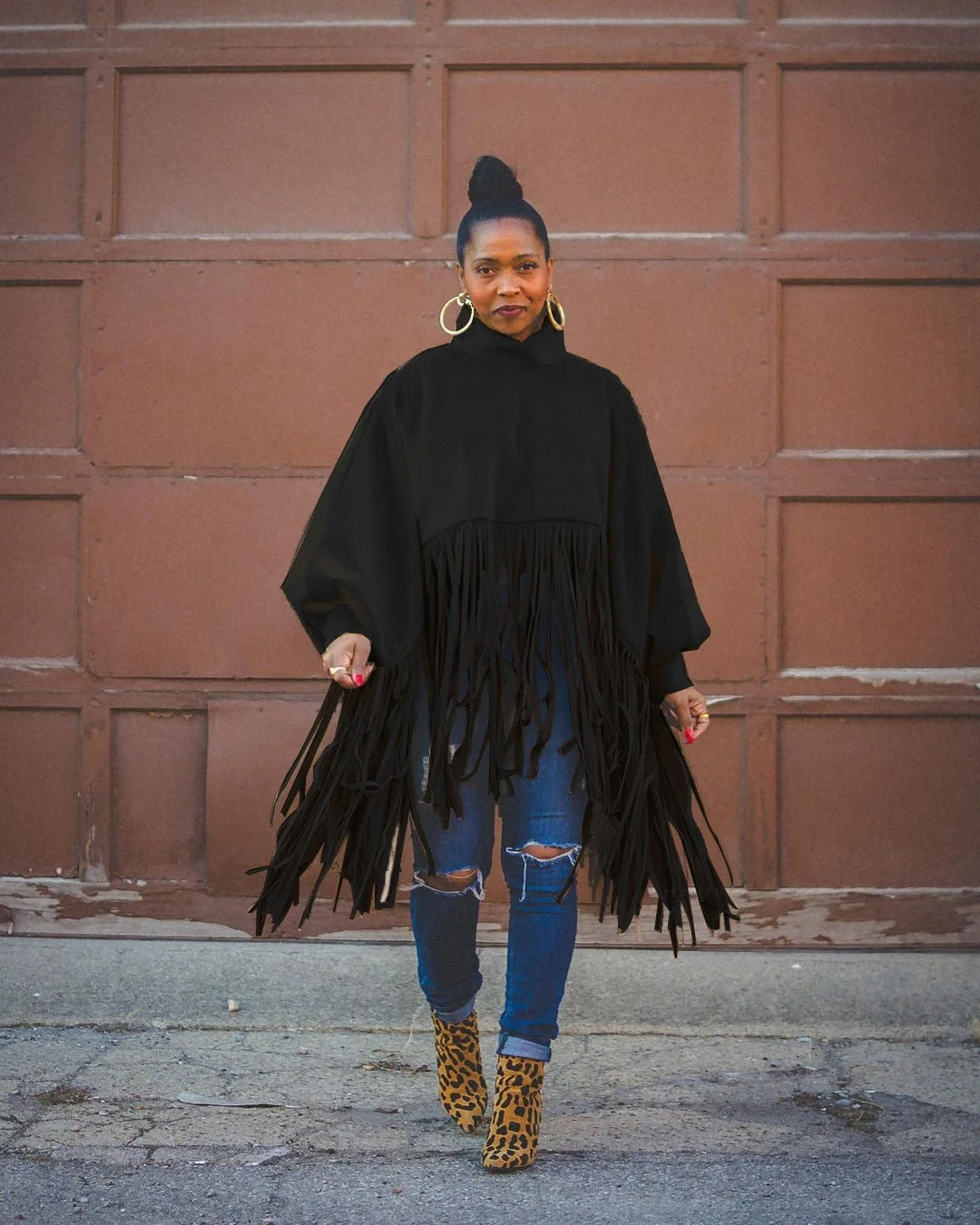 CM.YAYA Women Tassel Hem Batwing Sleeve Capes & Ponchos Streetwear Basic Elegant Turtleneck Autumn Winter INS Tops