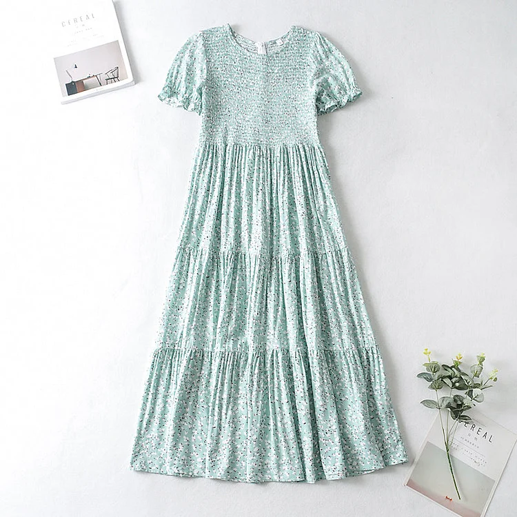 Luditu Midi Dress, Off  Shoulder Smocked Dress, Blue Daisy Garden