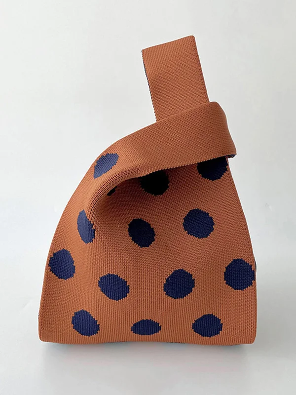 Woven Split-Joint Polka-Dot Contrast Color Handbags Bags