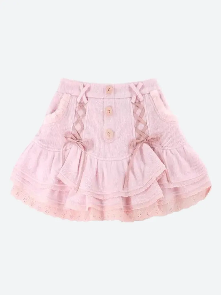 Brownm Ruffled Layered Lace Mini Skirt