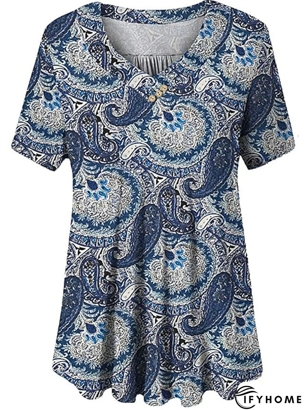 Women's Shirt Blouse Denim Blue Black White Leopard Floral Print Short Sleeve Casual Holiday Basic V Neck Regular Floral Plus Size M | IFYHOME