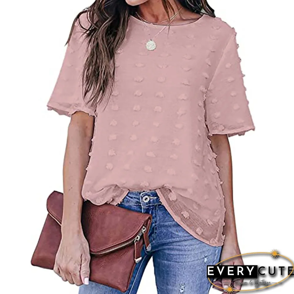 Pink Swiss Dot Texture Short Sleeve Top