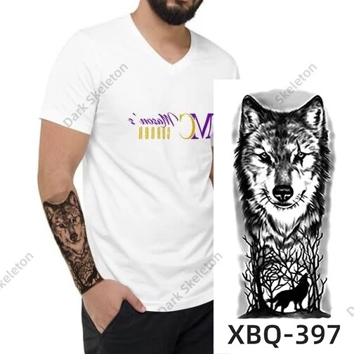 Sdrawing Black Forest Tattoo Sticker For Men Women Children Tiger Wolf Death Temporary Tattoo Fake Henna Skeleton King Animal Tatoo