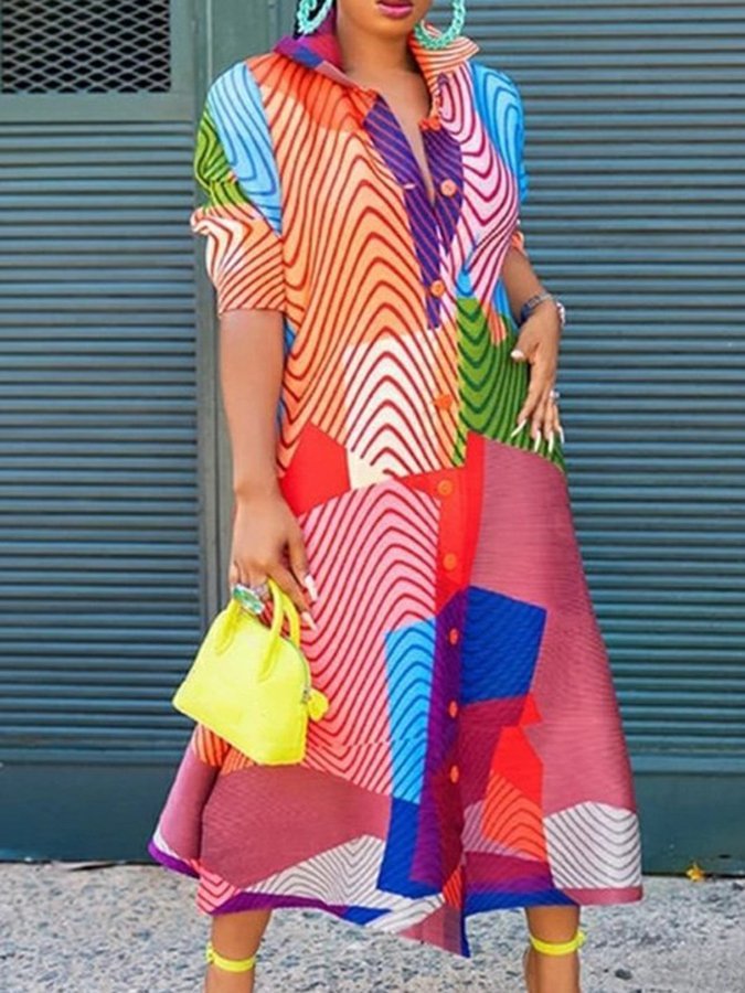 Women's Vintage Color Block Striped Dress