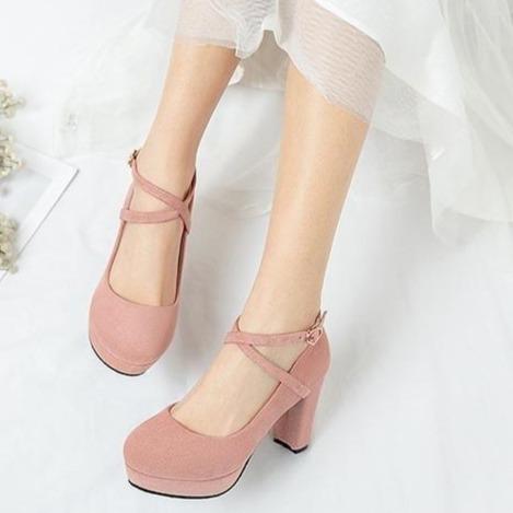 Criss straps chunky high heels pumps elegant party wedding dress pumps