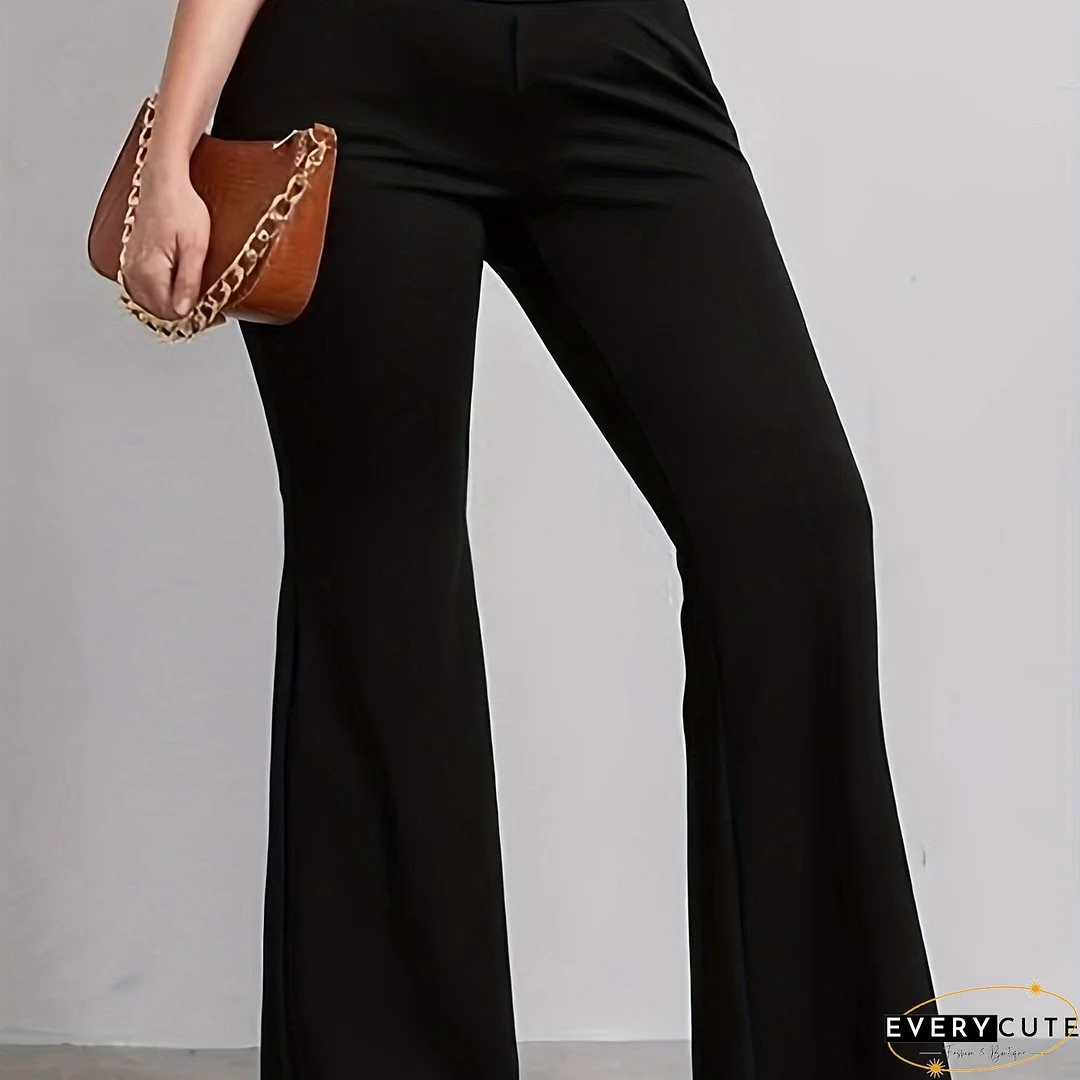 Plus Size Solid Flare Leg Pants, Elegant Pants For Spring & Summer, Women's Plus Size Clothing