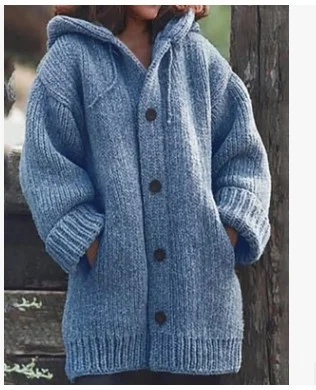 Uveng Uveng Pure Color Loose Autumn And Winter Warm Sweater Jacket Long-Sleeved Knitted Long Hoodie Number Women's Clothing