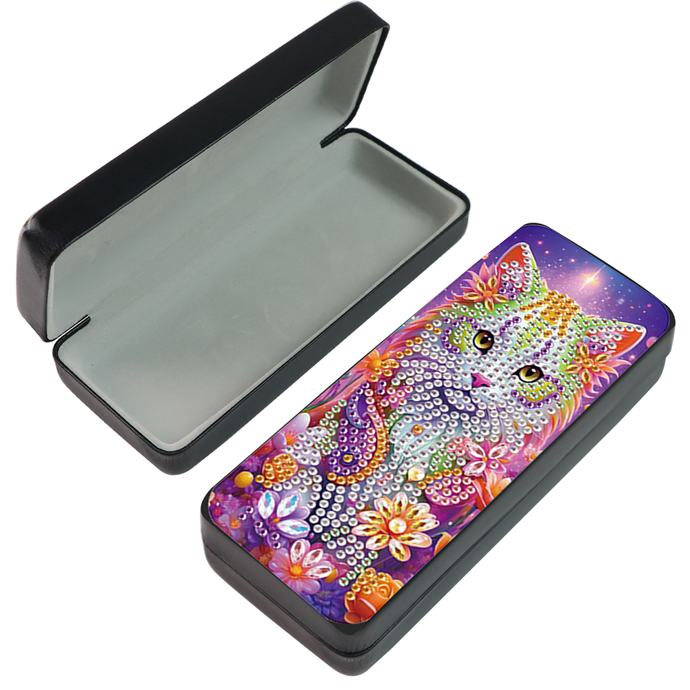 Flower Cat Leather 5D DIY Diamond Painting Sunglasses Storage Box for Art Craft