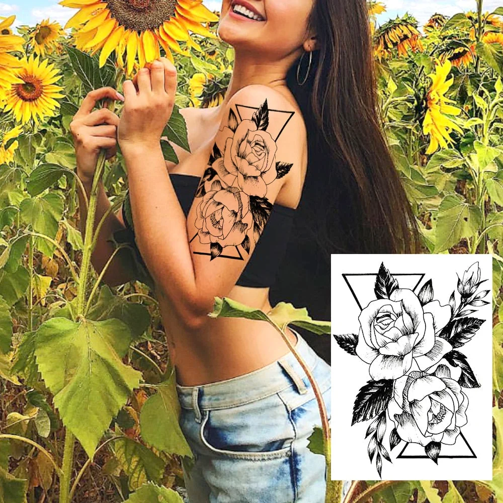 Realistic Sexy Peony Tattoos Temporary Women Adult Flower Arm Tattoos Sticker Waterproof Fake Floral Bloosom Body Leg Art Tatoos 530-1