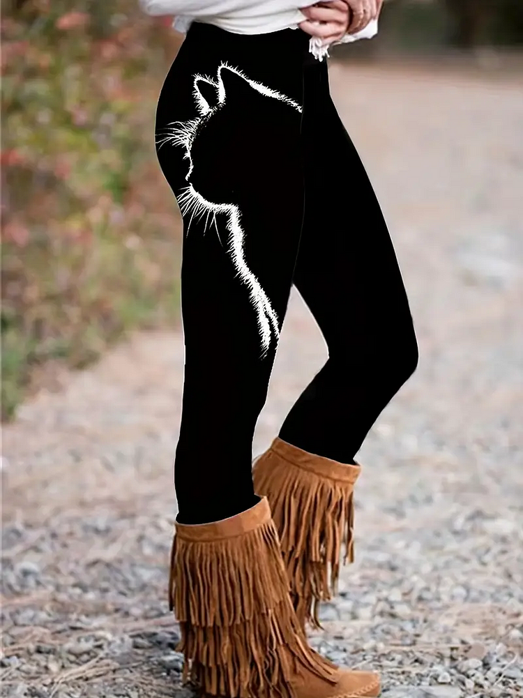 Kitten Print Skinny Leggings