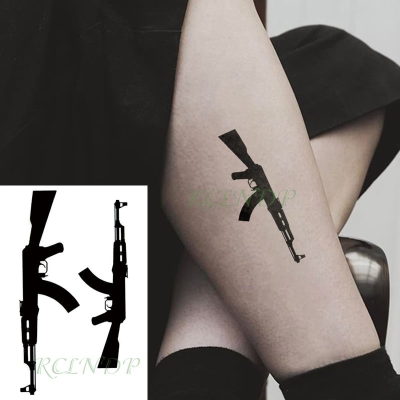 Gingf Waterproof Temporary Tattoo Sticker black machine gun tatto flash tatoo fake tattoos for men women