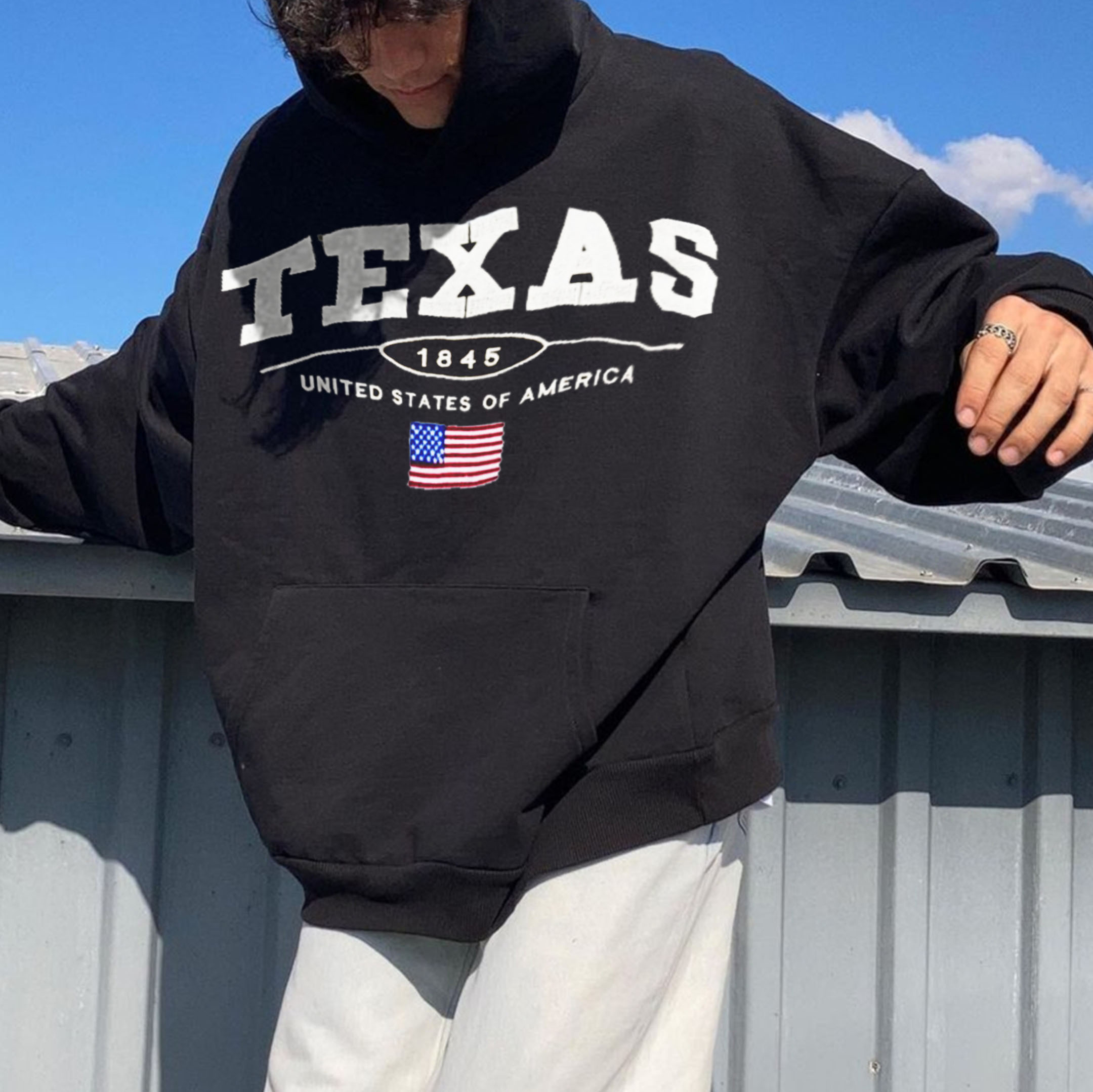 Retro Men's Texas Casual Print Hoodie / [blueesa] /