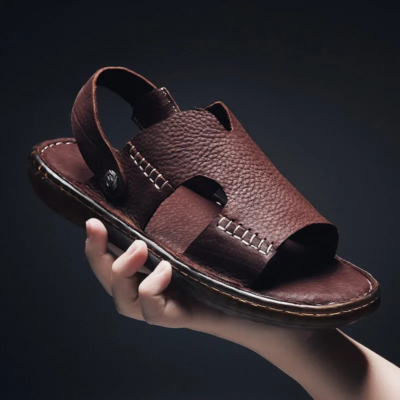 Size 38-46 Mens Sandals Comfort Genuine Leather Summer High Quality Beach Slippers Casual Footwear Outdoor Beach Shoes 2021 New
