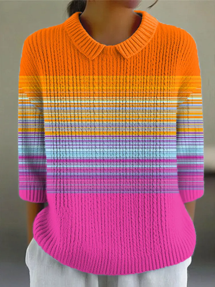 Women's Vintage Gradient Art Print Casual Peter Pan Collar 3/4 Sleeve Sweater