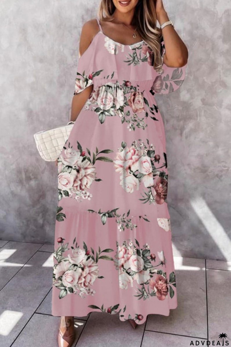 Elegant Floral Flounce V Neck A Line Dresses(5 Colors)