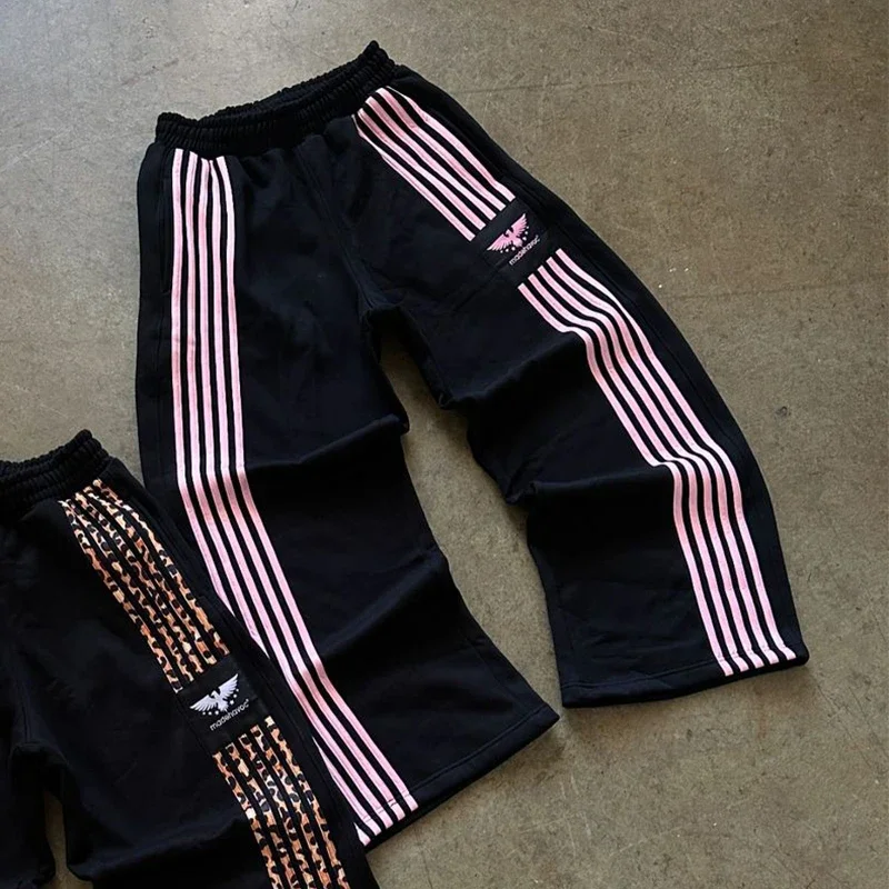 Aonga 2025 American Retro Simple Striped Sweatpants Y2K Harajuku Hip Hop Jogging Pants Wide Leg Pants Streetwear Loose Casual Pants aonga