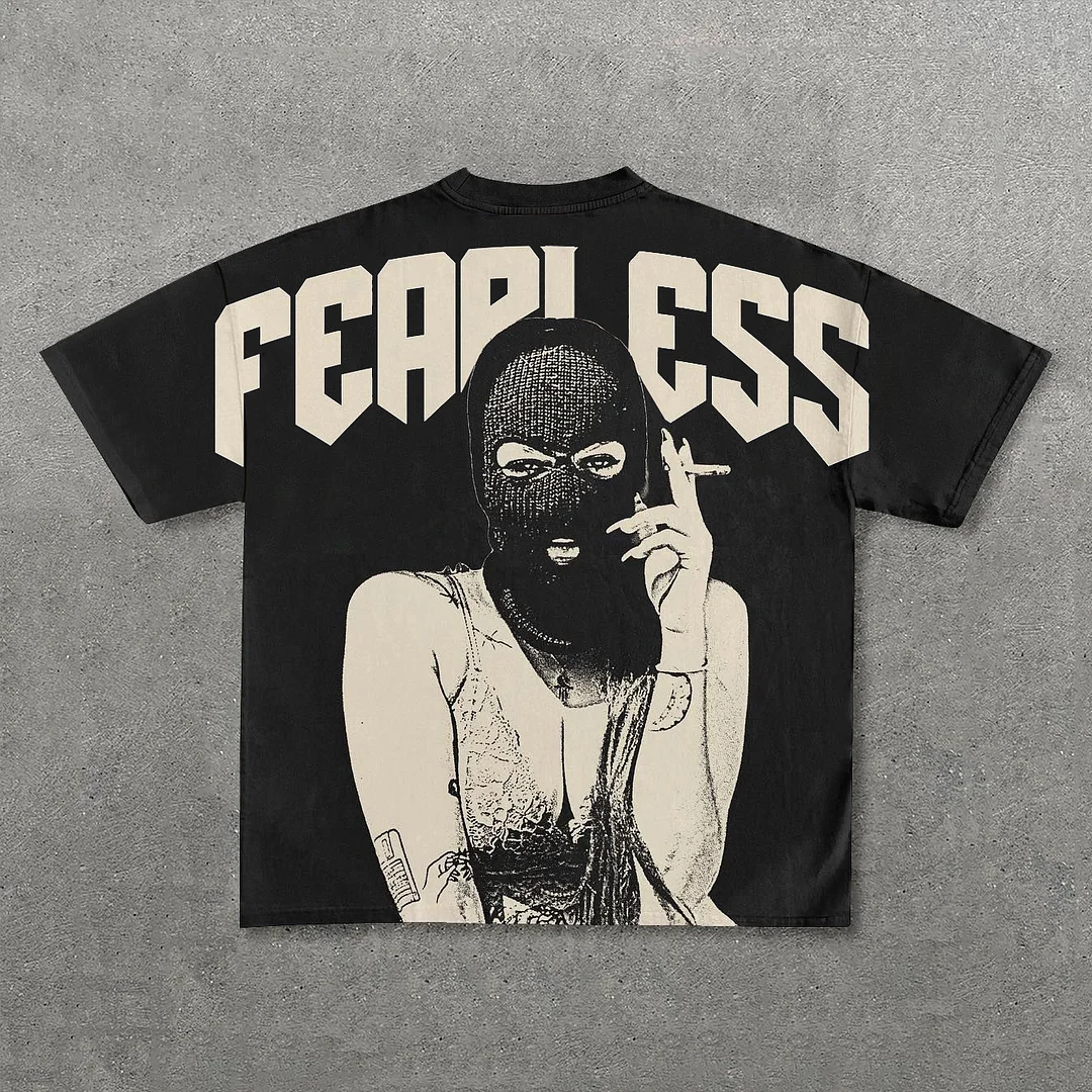 Fearless Mask Girl Print Short Sleeve T-Shirt