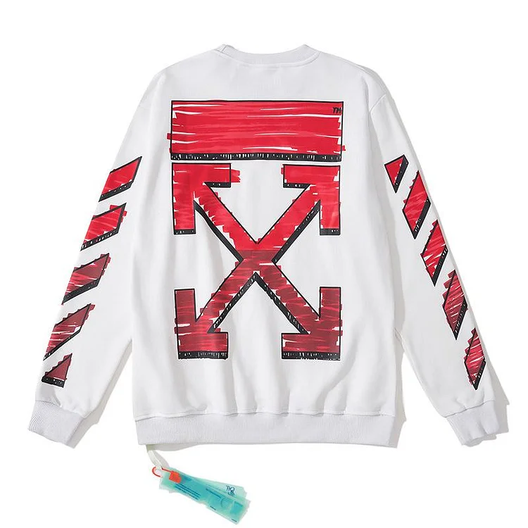 Off White Sweatshirts Long Sleeve round Neck Sweater Autumn and Winter Pattern round Neck Pullover Terry Sweater