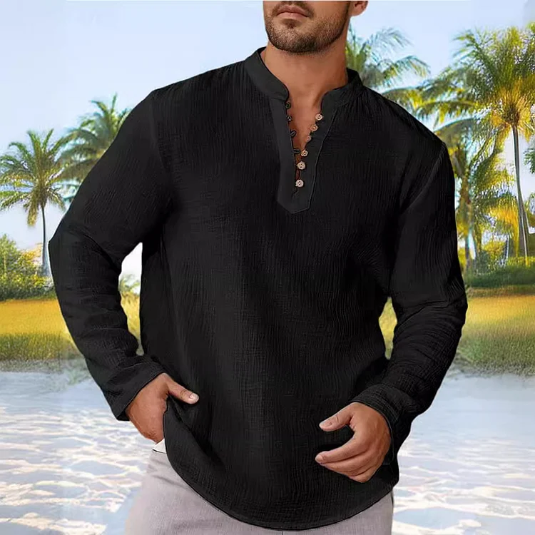 Simple Solid Color Long Sleeve Linen Shirt