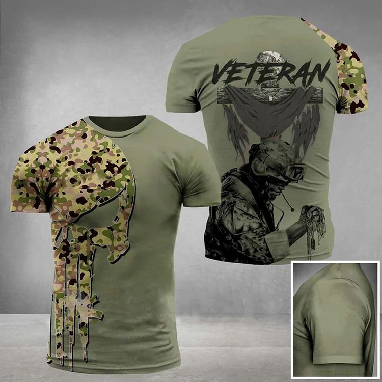 Broswear Skull Camouflage Veteran Painting Vintage Casual T-Shirt