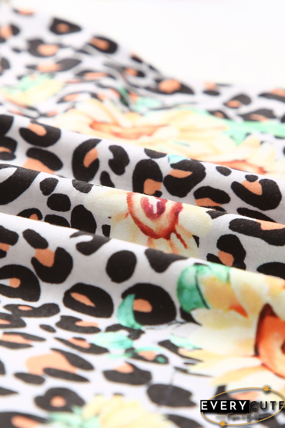 Leopard Sunflower Hollow Out Criss-cross Tee