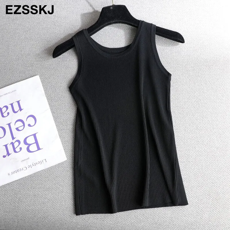 spring summer Women o-neck Knitted tank top baisc camis casual Sleeveless vest Female slim tanks short top