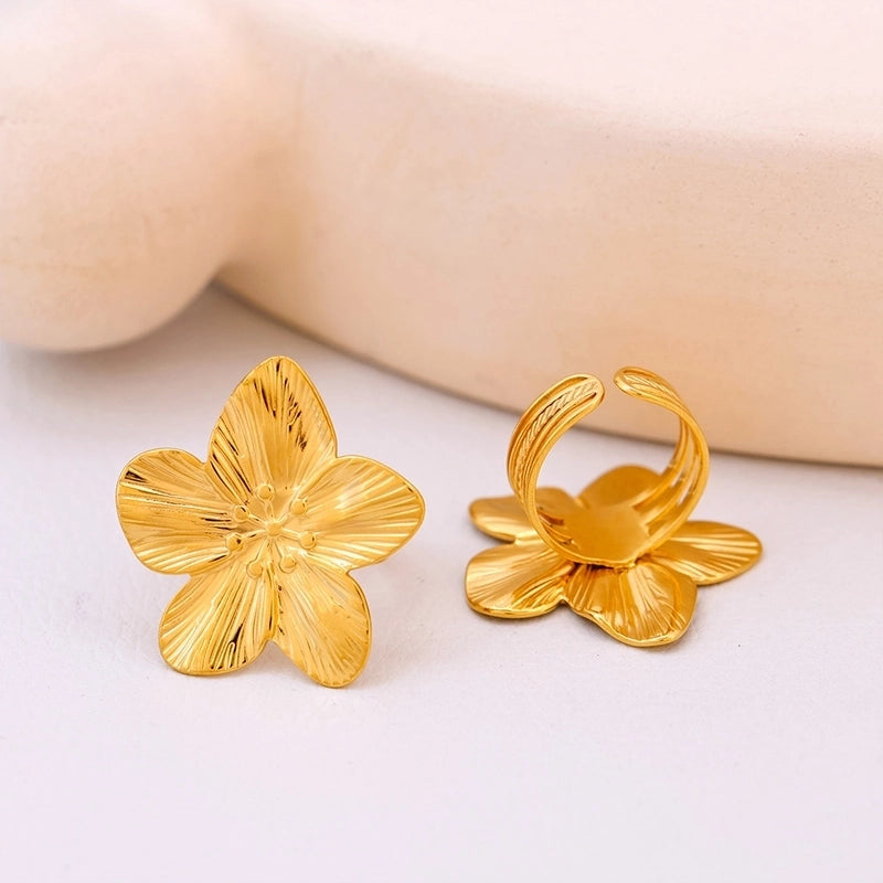 Elegant Vacation Flower 304 Stainless Steel 18K Gold Plated Rings Bracelets Necklace