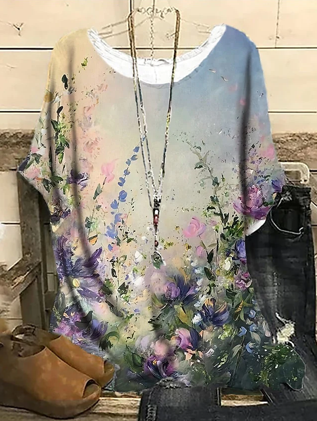 Women's Vintage Floral Round Neck Tops