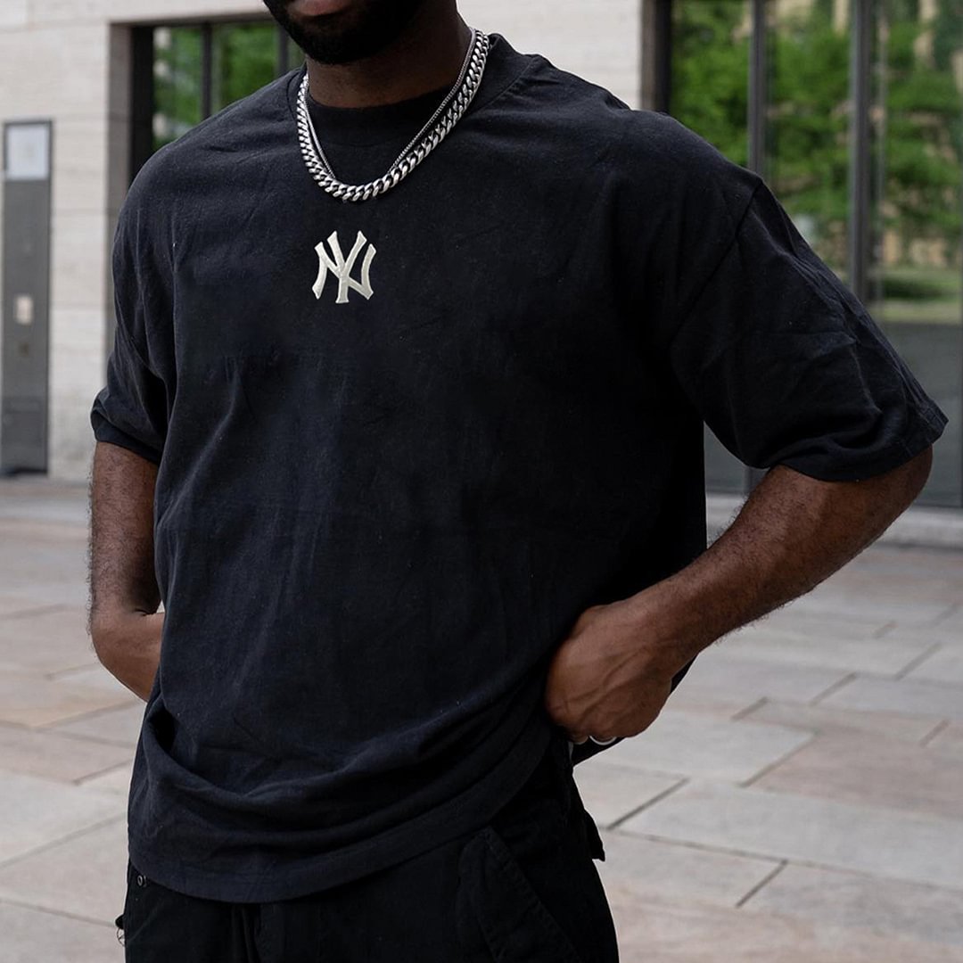Oversiz Casual Men's "New York Yankees" Ed T-Shirt、、URBENIE
