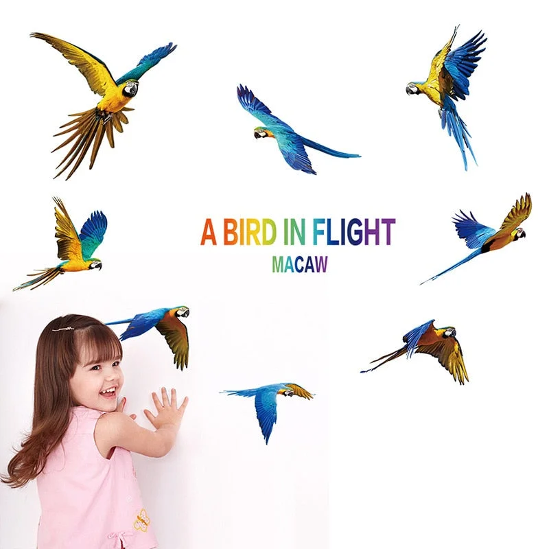 Colorful Parrot Birds Wall Sticker Macaw Magpie Home Decoration Wall Decals for Kids Room Bedroom Dream Fly Sticker Animal Gifts
