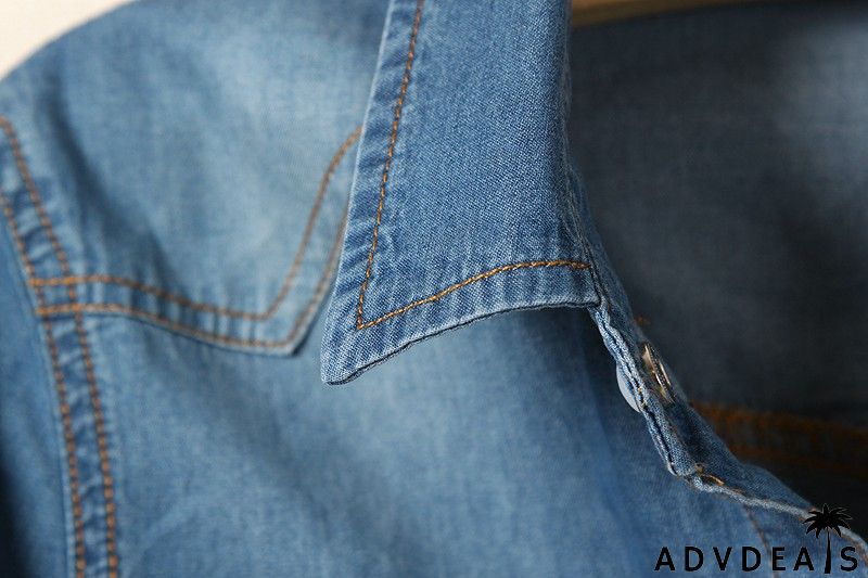 Puff Sleeve Bow Neck Denim Shirt