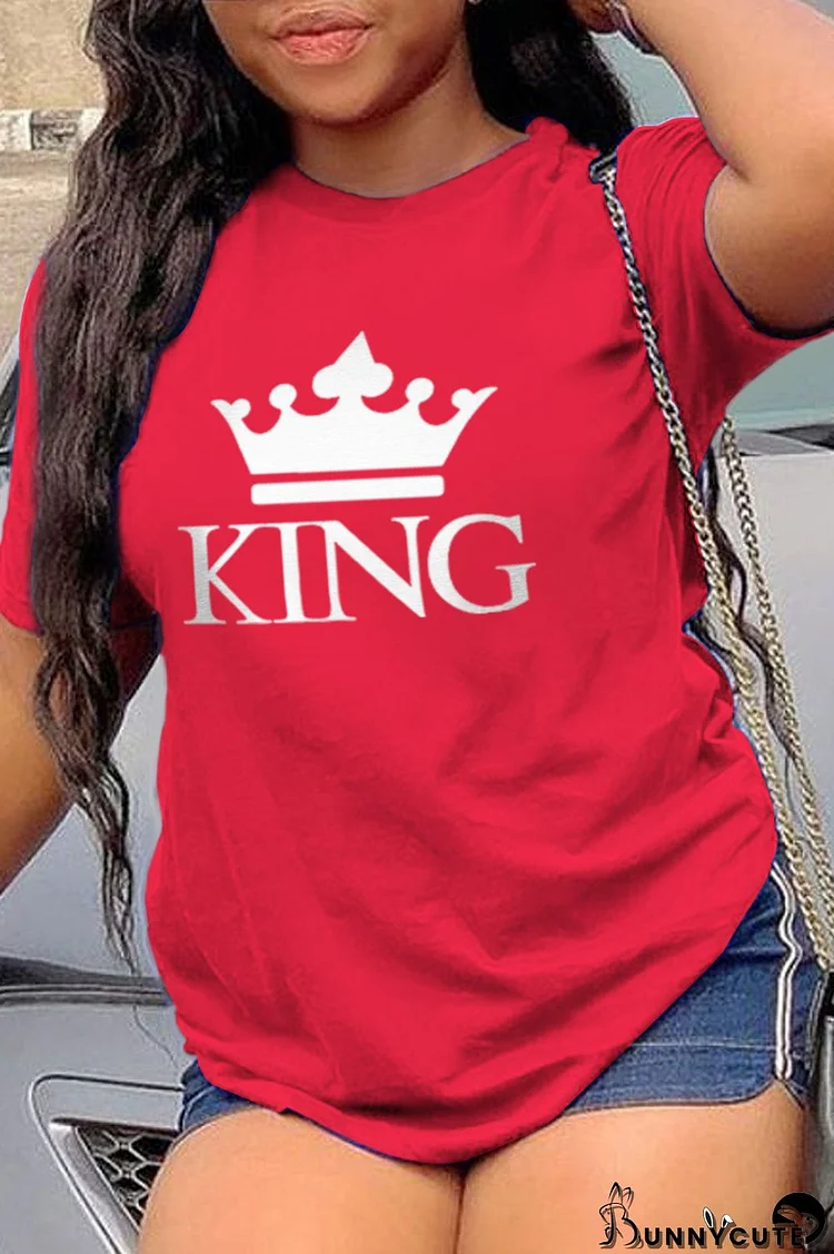 Red Casual Street Print Split Joint Letter O Neck T-Shirts