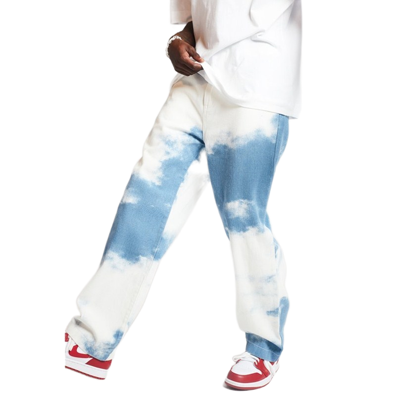 New 2022 Snowflake Tie-Dyed jeans Loose straight Men Jeans Denim Biker Casual Pants Hip Hop  Denim jeans For Men S-3XL
