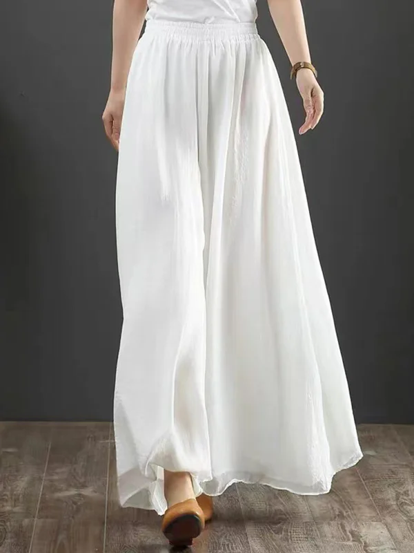 Casual White Elasticity Waisted Wide Leg Pants